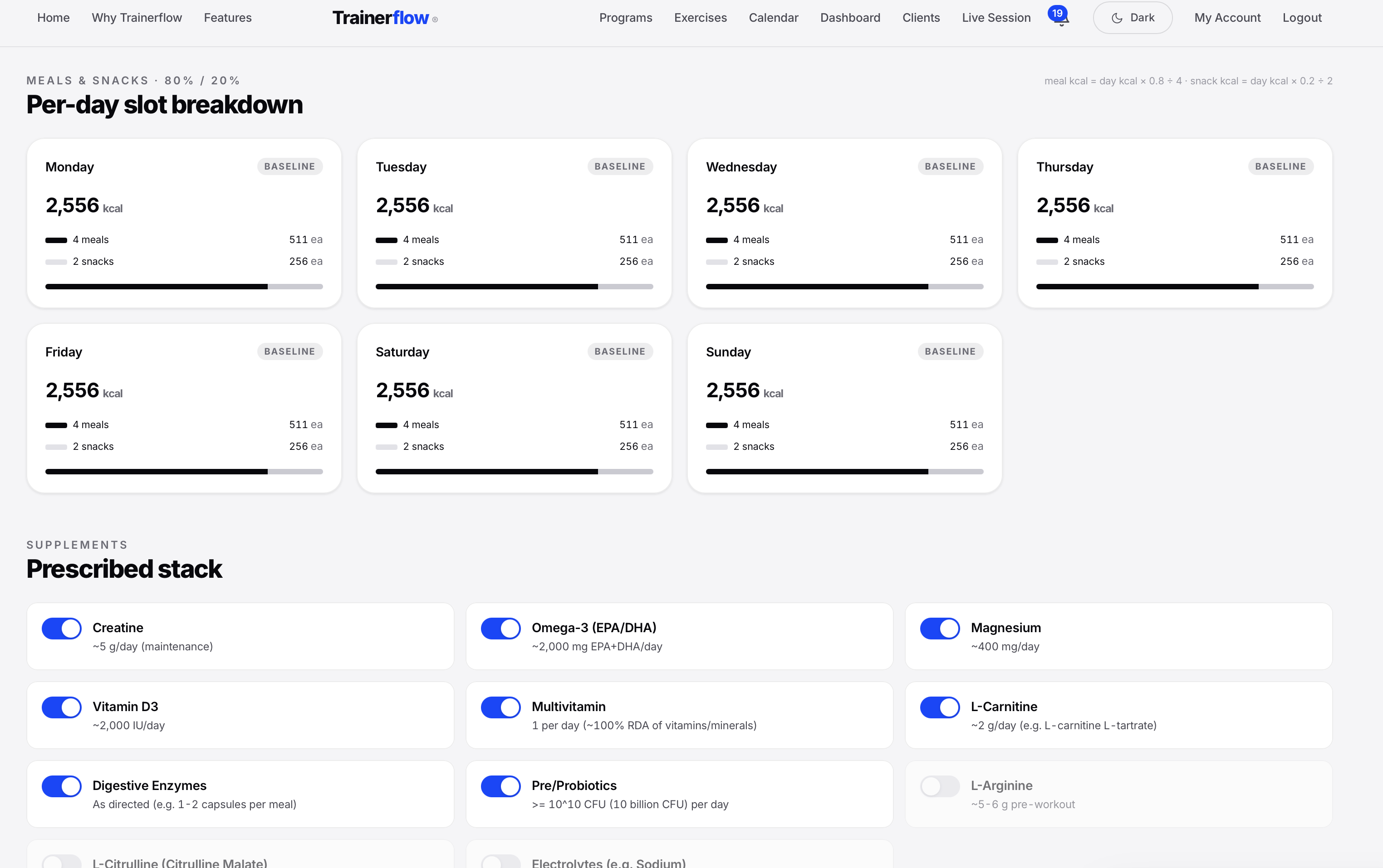 Nutrition plan with macro breakdown and meal schedule